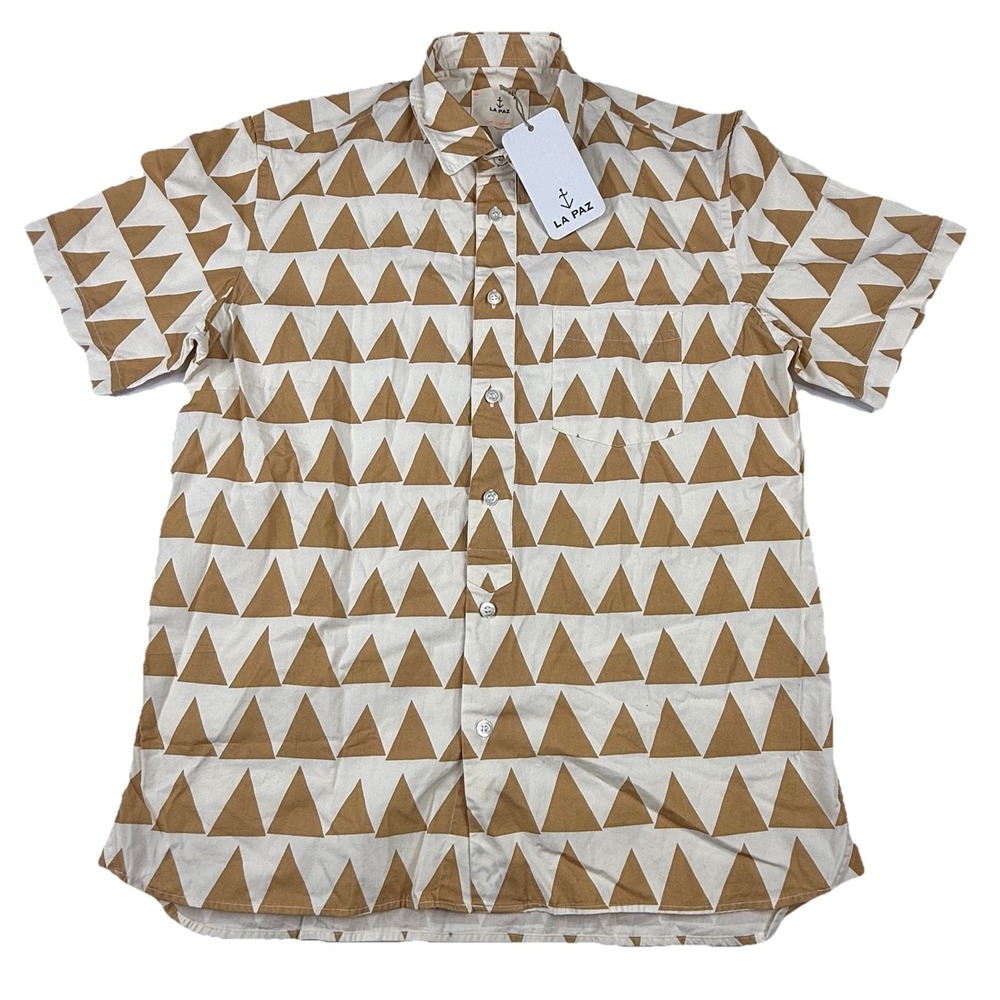 La Paz Alegre Short Sleeve Button Up Shirt Safari Triangle Pattern Men's M NWT